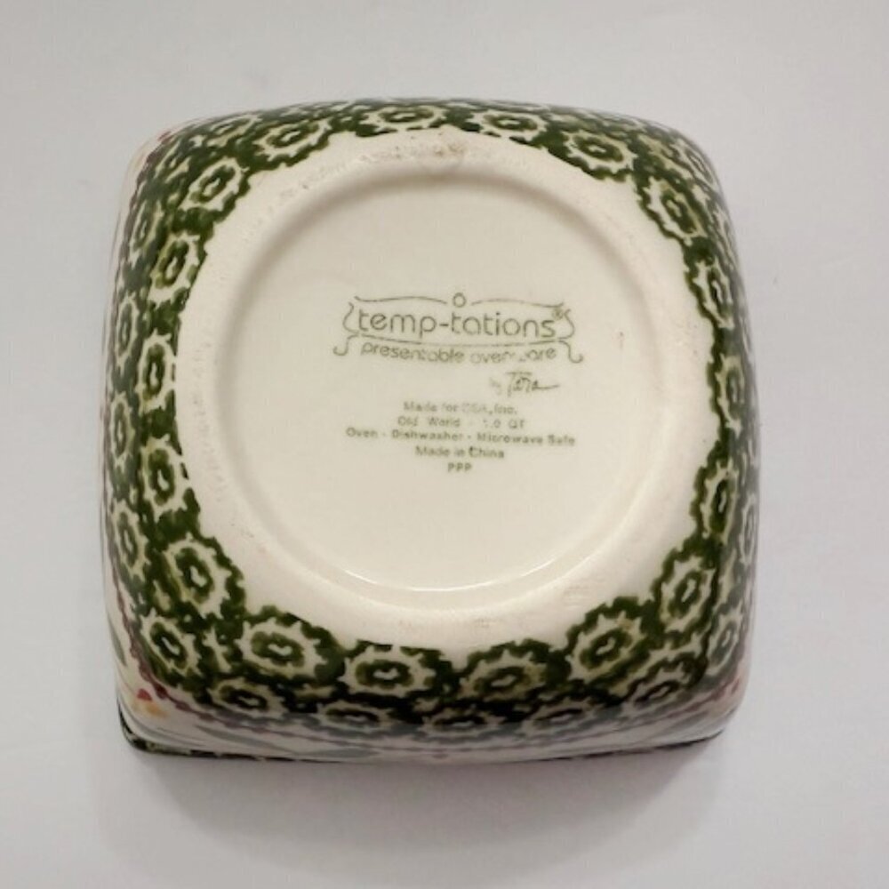 Temp-Tations by Tara Old World Green 6" Square Bowl w/ Lid Bakeware 1.0 Qt. - Picture 7 of 7